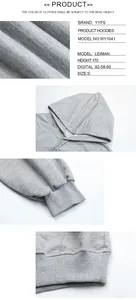 Detailed views of light gray hoodie fabric, ribbed cuffs and drawstring hood textures
