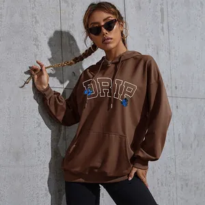 Women's Casual Oversized Butterfly Letter Print Hoodie Long Sleeve Cotton Blend Sweatshirt With Kangaroo Pocket Hooded Top