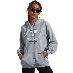 Grey California West Coast printed hoodie with drawstring hood and kangaroo pocket
