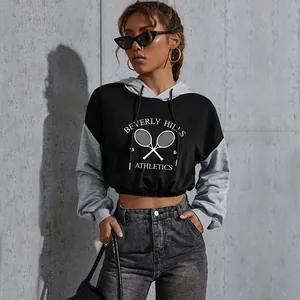 Women's American street style cropped hoodie with Beverly Hills Athletics letter print