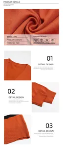 Detailed views of V-neckline and ribbed cuffs on this orange knit cardigan