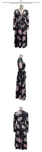 Detail view showing front, side, and back of long sleeve floral maxi dress with v-neck