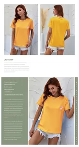 Detail view of bright yellow cotton t-shirt featuring floral graphic on the chest