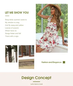 Detail of square neckline and flutter sleeves on a white floral summer sundress