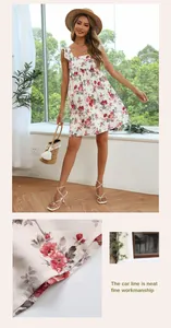 Detail of clean stitching and neat seams on summer floral print ruffle strap dress