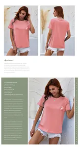 Detail showing pink short sleeve T-shirt with intricate perfume bottle appliqué embroidery