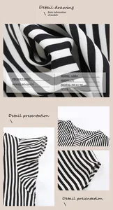 Close-up of black and white striped shirt fabric with ruffle sleeves and V-neckline details