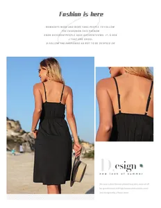 Détails des bretelles fines et de la taille élastique sur cette robe de plage noire