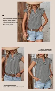 Detailed view of ruffle sleeves and black-white striped fabric on a summer tank top
