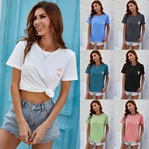 Women Casual Cotton T-Shirt Round Neck Short Sleeve Top With Floral Perfume Bottle Print Summer Fashion Breathable Tee