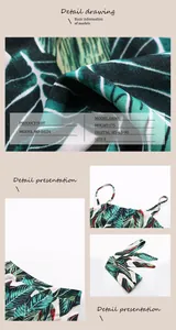 Detailed fabric view of tropical palm print two-piece set showing fine twill texture