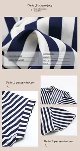 Détails de la texture du tissu de la robe chemise à rayures bleues et blanches et du col en V