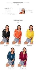 Collage of cropped zip-up hoodies in five colors with striped sleeves on models