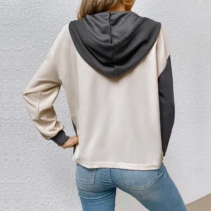 Felpa con cappuccio donna bicolore in maglia a nido d'ape a maniche lunghe vista retro