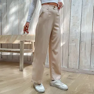 Pantalon chic abricot à taille haute et jambes larges avec plis avant élégants