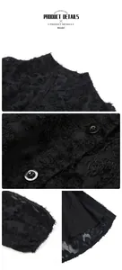 Détails macro de la robe noire à manches longues avec tissu texturé et boutons