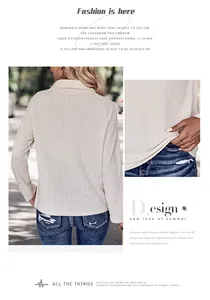Detailed view of cream knit top featuring textured vertical stripes and polo collar design