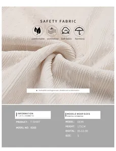 Detail of off-white knitted waffle texture fabric for the women long sleeve T-shirt