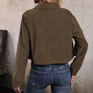 Veste courte en velours côtelé marron pour femme avec texture tissée, vue de dos