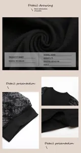Détails d'un t-shirt noir pour femmes avec col en V, manches en dentelle et maille