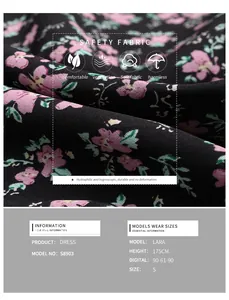Detaillierte Textur des Blumenkleides mit rosa Blüten und hochwertigem Stoffmaterial