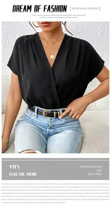 Close-up of black V-neck wrap bodysuit with batwing sleeves and pleated texture detail