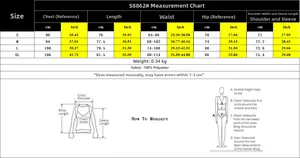 Detailed size chart for long sleeve V-neck jumpsuit with 100% polyester fabric info