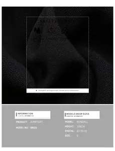 Detailed fabric texture of the black V-neck jumpsuit showing breathable mesh material