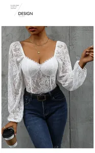 Detail of floral lace texture and sheer long sleeves on a white slim bodysuit