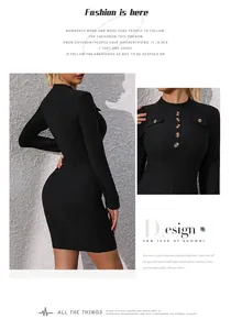 Detalle de un vestido negro ajustado con botones decorativos y textura de tela tejida