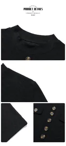 Detalle de vestido de punto negro con tejido jacquard texturizado y botones ámbar vintage