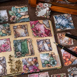 Vintage floral collage sticker set for scrapbooking with botanical frames and retro aesthetic