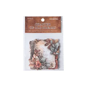 Retro decorative stickers with dried flower and letter designs, 10-piece craft set