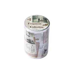 Retro Fragment Collection Washi-Tape 60mm breit mit Vintage-Stempeln und Schmetterling