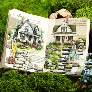 Stone path series PET decorative tape for journaling with vintage cottage and garden scenery