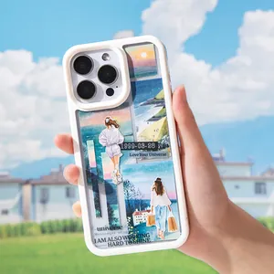 Custodia artistica per iPhone Pro con collage di paesaggi primaverili e illustrazioni
