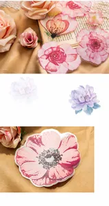 Detail showing crystal ink floral stickers with embossed texture on vintage paper