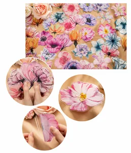 Close-up of waterproof PET floral stickers showing roses and peonies for journaling