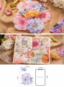Floral PET stickers with crystal ink and butterfly patterns for journal decorating