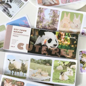 Carnet d'Autocollants en Papier Washi Pet Tour Group Animaux Panda Chat Chien Lapin Paysage Scrapbooking Matériel Décoratif