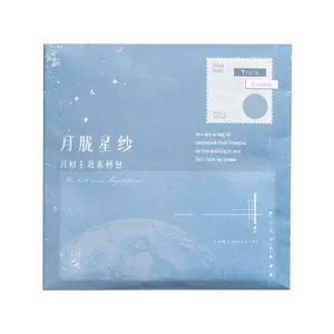 Set scrapbooking vintage a tema fasi lunari con 63 adesivi decorativi in carta blu