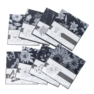 Floral butterfly scrapbooking paper set with 8 black and white vintage botanical designs