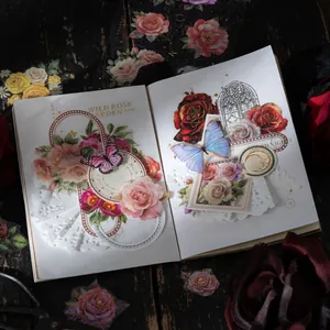 Pegatinas Wild Rose Garden doradas con rosas y mariposas para decoración de diarios