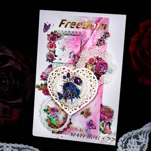 Stickers vintage PET avec motifs de roses, papillons laser et détails en feuille d'or