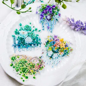 Greenery floral PET stickers with silver foil finish for scrapbooking DIY decoration