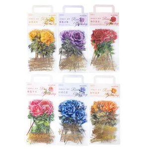 30pcs Rose Workshop large floral stickers with gold foil details in six assorted colors