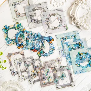 Vintage butterfly and floral frame PET stickers for journaling and scrapbooking decor
