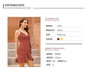 Size chart for the summer red floral sundress with ruffles and measurements