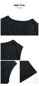 Detail view of V-neckline and stitching on black knit sleeveless dress fabric