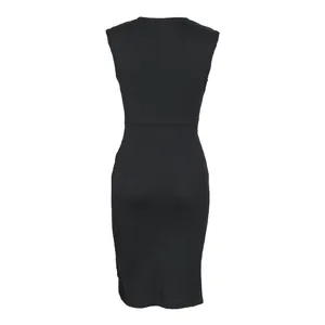 Slim fit black sleeveless dress with elegant back silhouette and high waist design